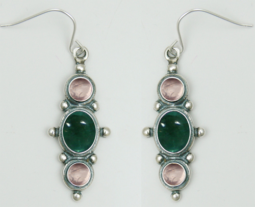 Sterling Silver Drop Dangle Earrings With Fluorite And Rose Quartz